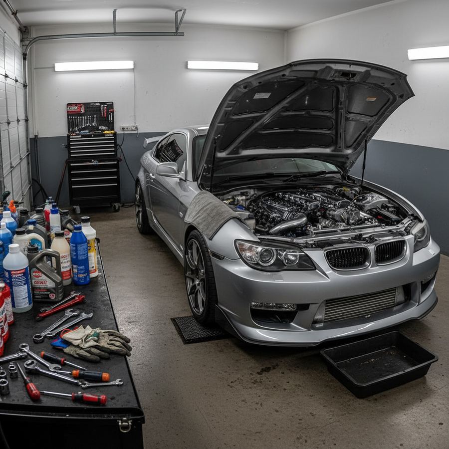 Checking tire pressure on a car before an autocross event